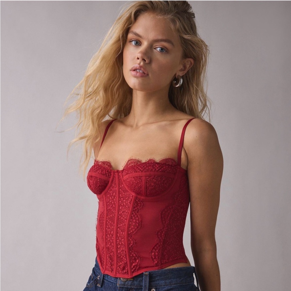 UO Red Lace Bustier Top
